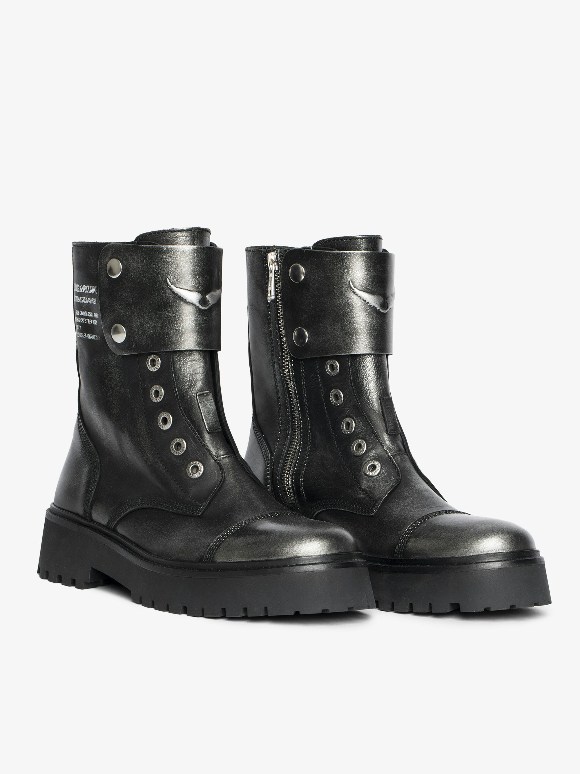 Joe Fast Brush Off Ankle Boots - Laceless ranger ankle boots in brush-off effect leather with patches adorned with embossed wings.